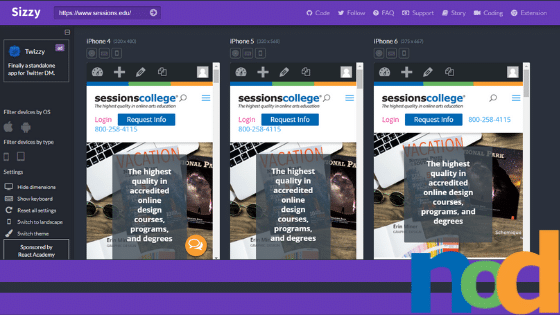 Simultaneous Multi-Device Site View with Sizzy - Sessions College