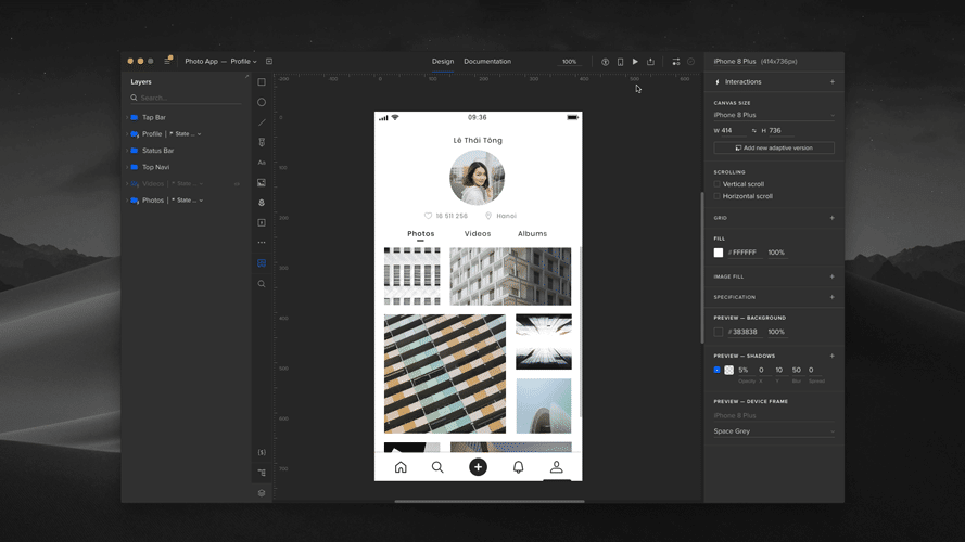 UXpin social app layout