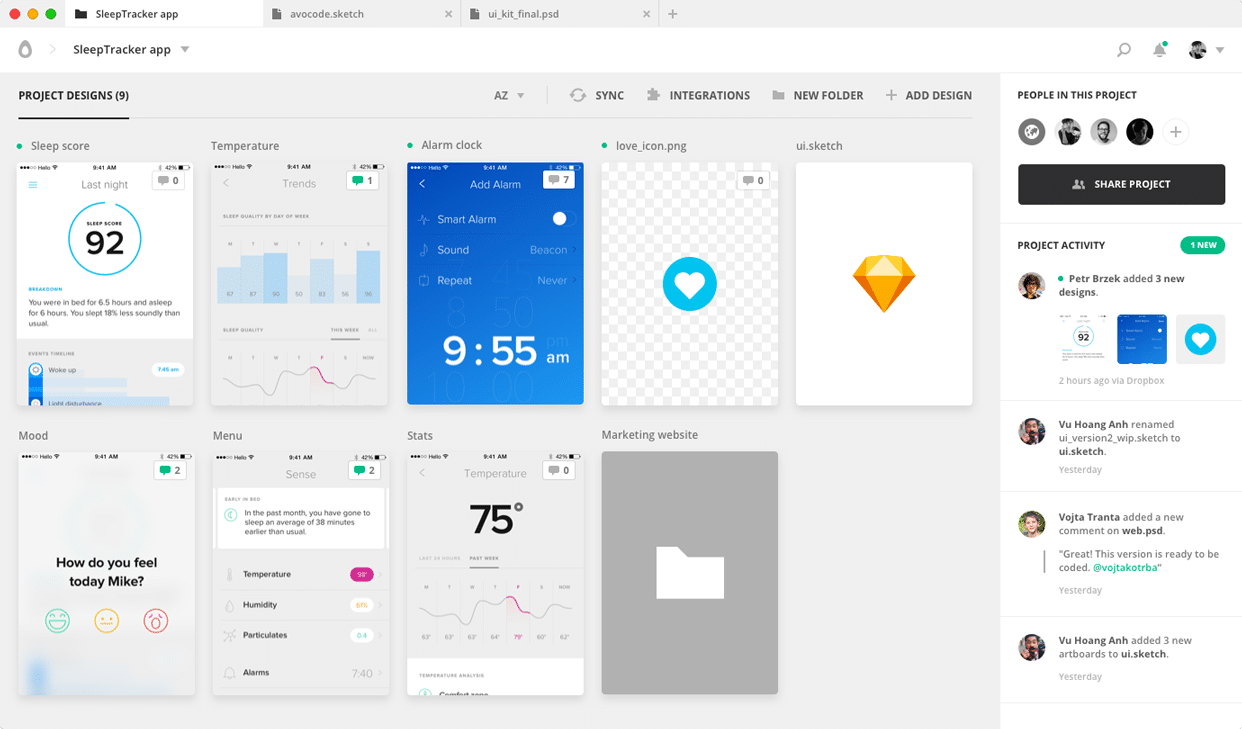 avocode app assets project view