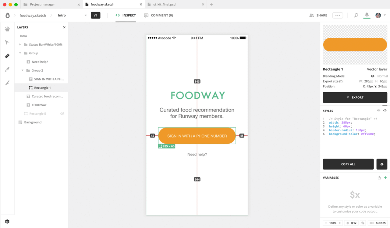 avocode mobile site sketch