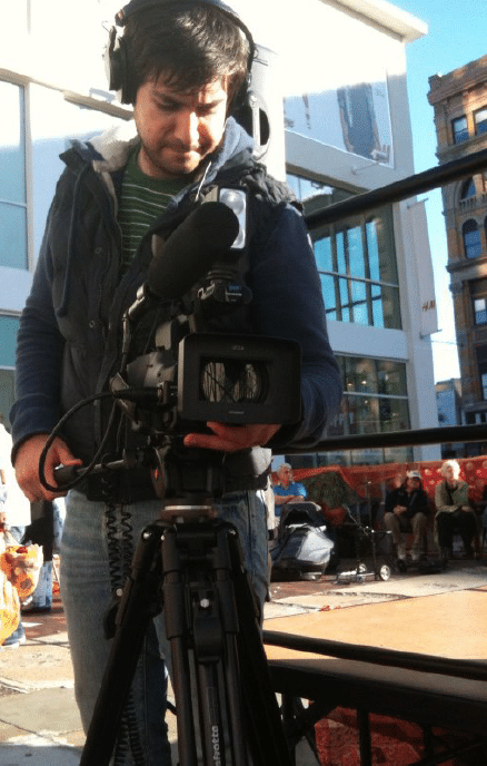 Coker filming on set