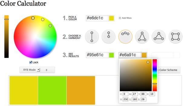 Image of color calculator, interactive color wheel