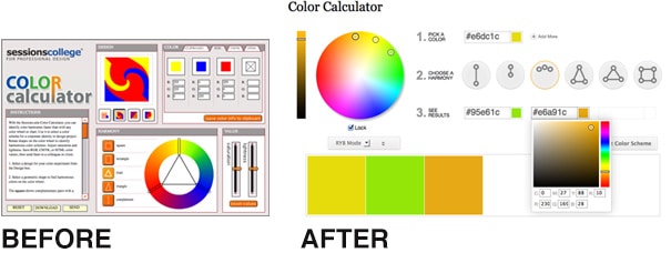 Color calculator before and after