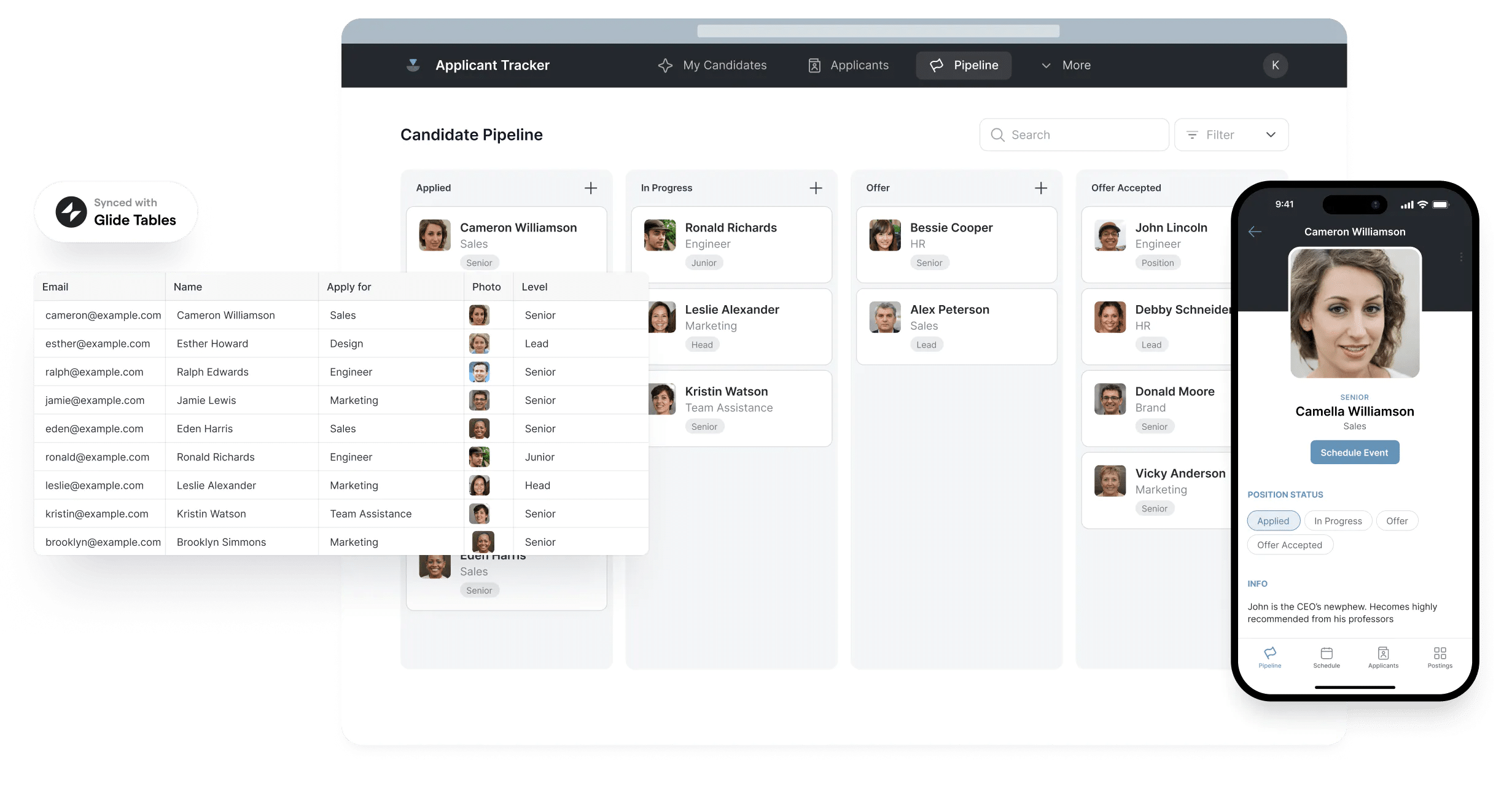 applicant tracker built using Glide Apps