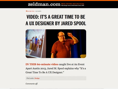 Zeldman post site, example of WordPress site