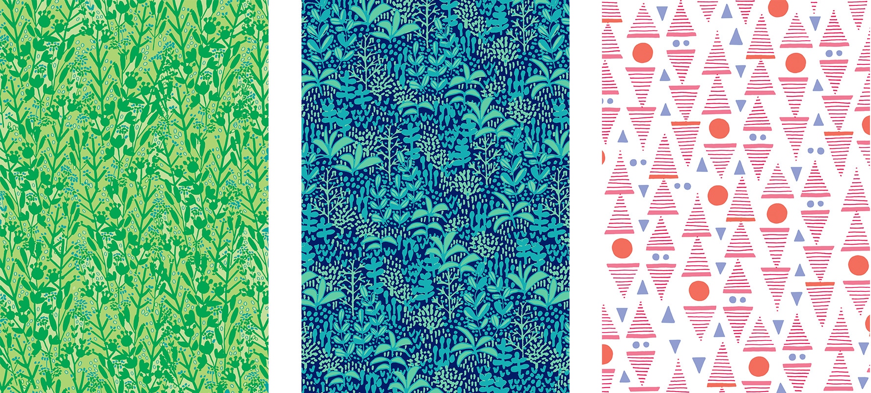 In the Field, Jungle Life and Mountains. Pattern design by Katja Ollendorff.