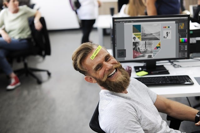 man having fun at work